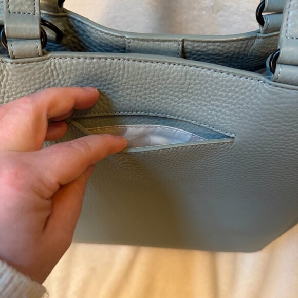 RARE! - Dagne Dover - Leather Work Bag / Crossbody - Grey/Sage Green - Picture 7 of 11